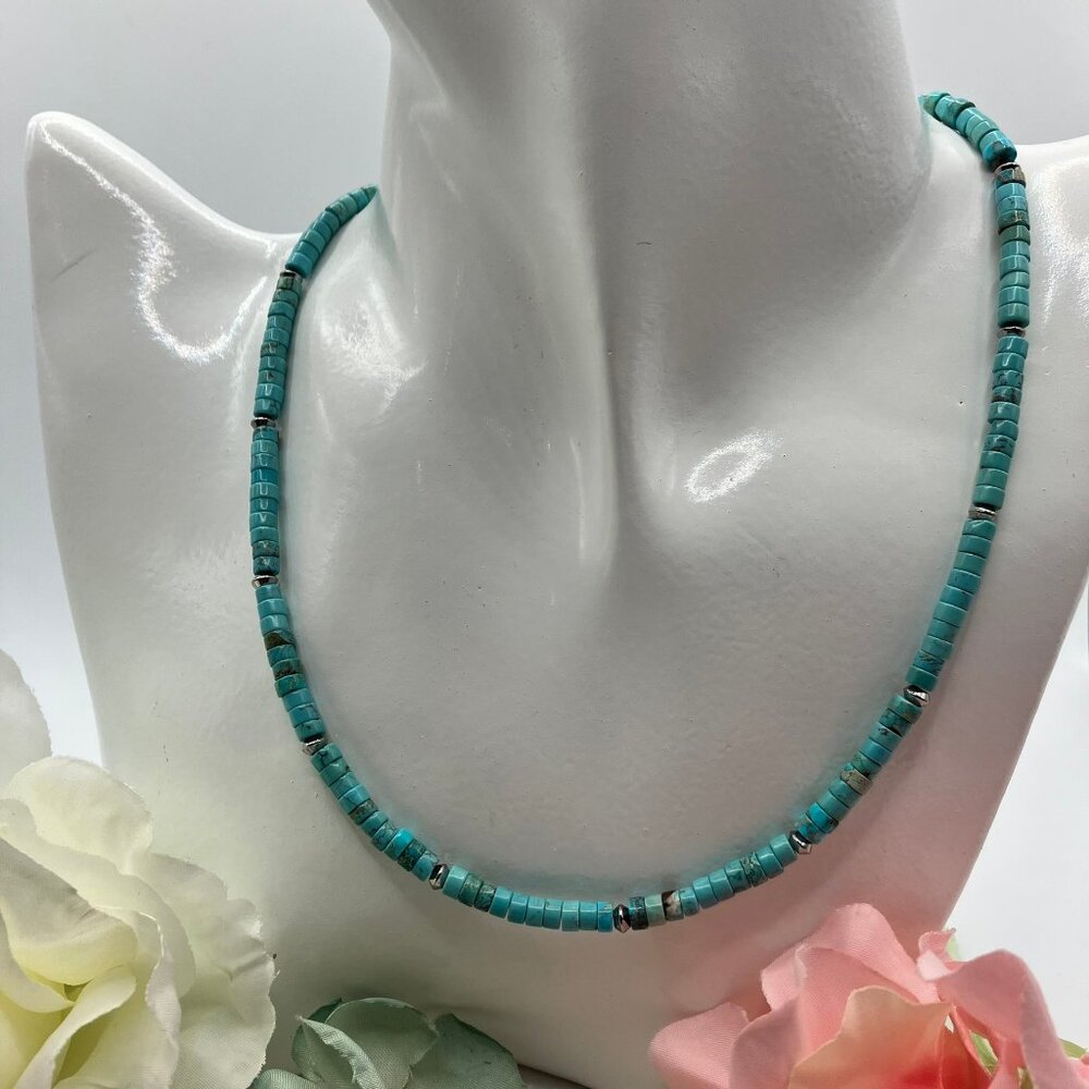 Turquoise Heishi Jasper Beaded Choker 16.25-inch New Magnetic clasp Handmade